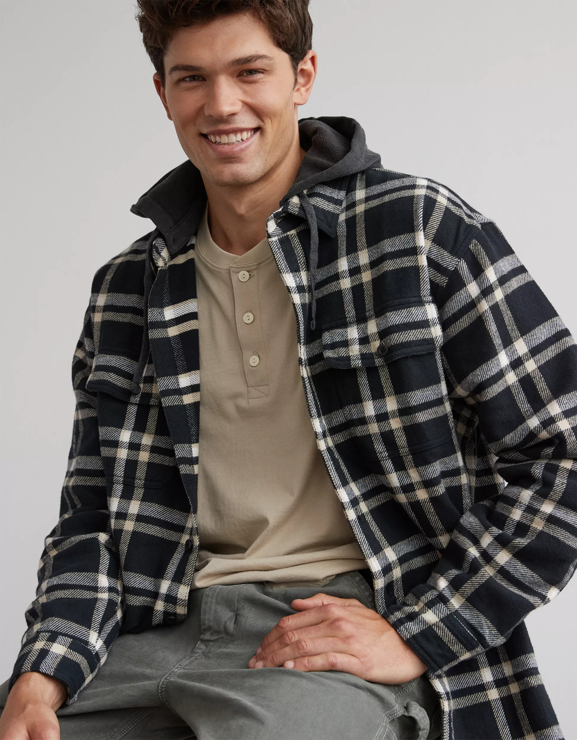 AE Super Soft Hooded Flannel Shirt | American Eagle Outfitters (US & CA)