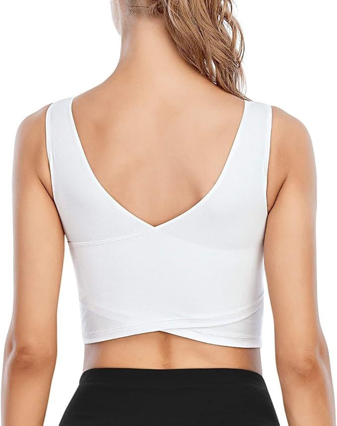 TASADA V-Neck Sports Bras for Women - Wirefree Padded Yoga Bra Running Workout Aesthetic Crop Tan... | Amazon (US)