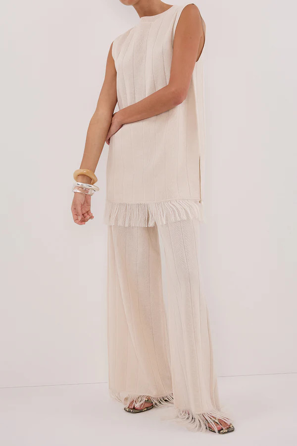 ARIA CREAM FRINGED KNIT PANT | DISSH
