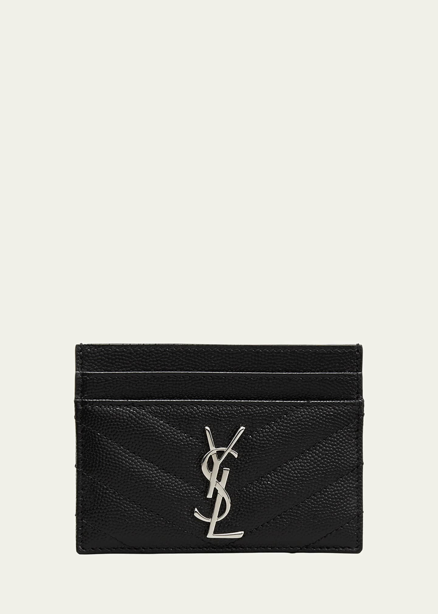 YSL Grain de Poudre Leather Card Case, Silvertone Hardware | Bergdorf Goodman