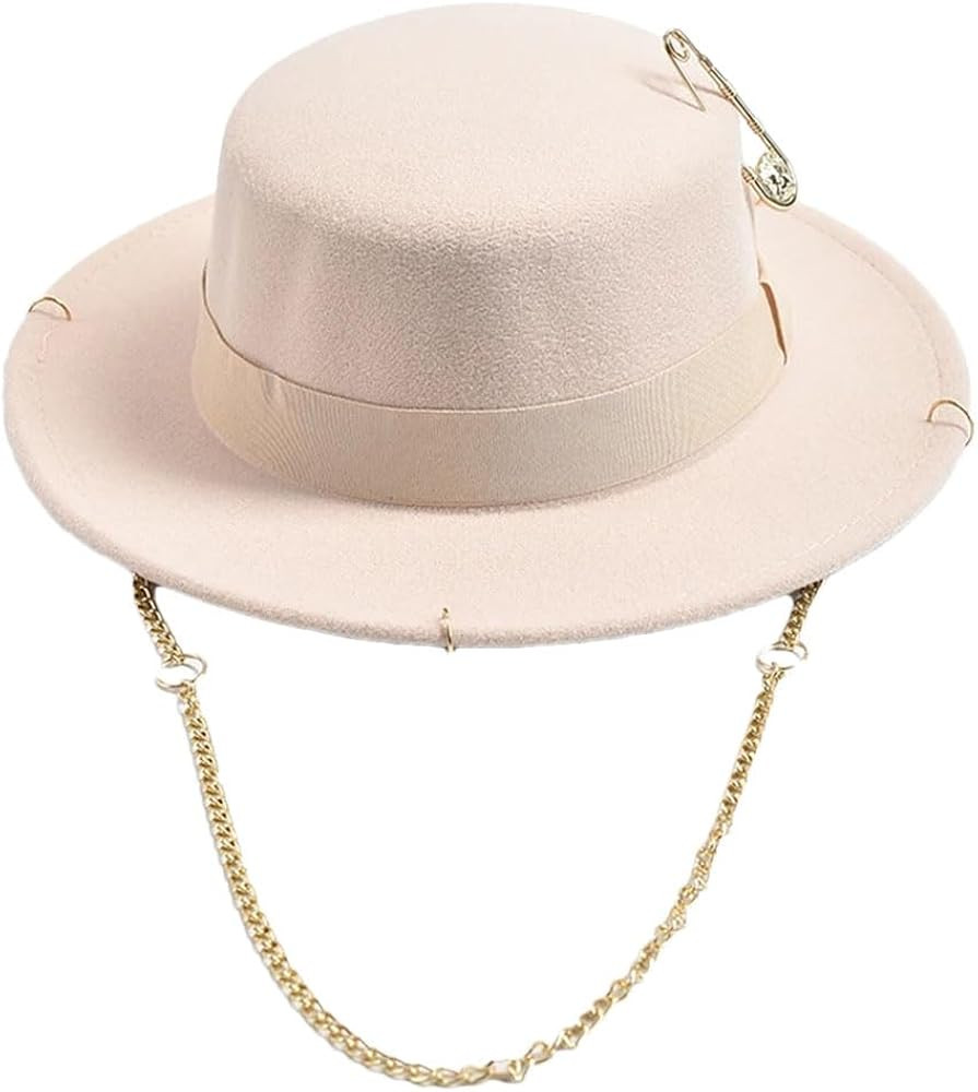 Wjnvfioo Fashion Fedora Hat For Women Men Metal Chain Decor Jazz Hat Party Church Caps Beige One Size at Amazon Men\u2019s Clothing store | Amazon (US)