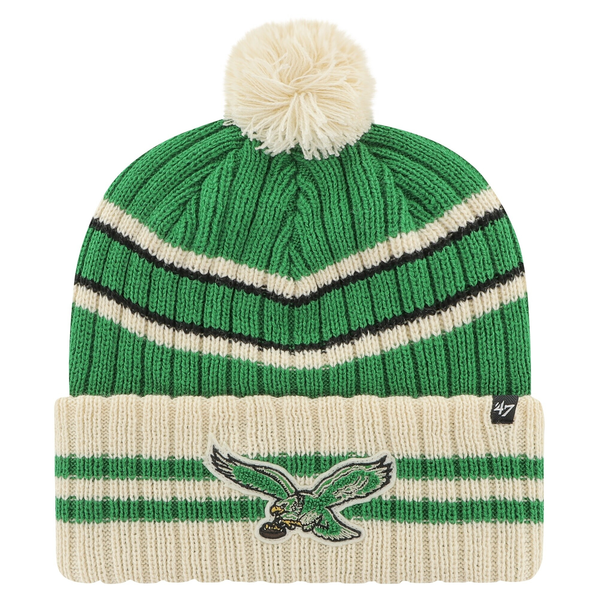 Men's Philadelphia Eagles  '47 Kelly Green/Cream Legacy No Huddle Cuffed Knit Hat with Pom | NFL Shop