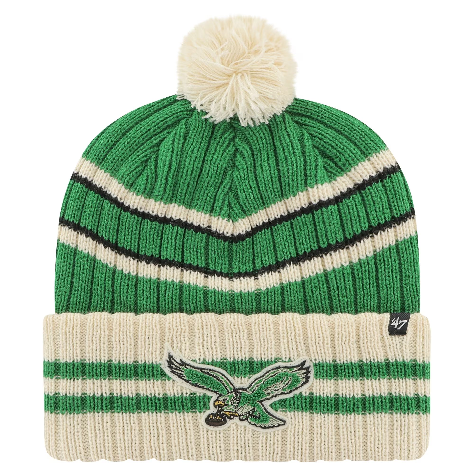 Men's Philadelphia Eagles  '47 Kelly Green/Cream Legacy No Huddle Cuffed Knit Hat with Pom | NFL Shop