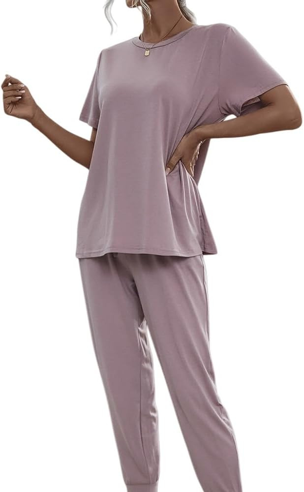 Lounge Sets for Women 2 Piece Loungewear Short Sleeve Pajama Set with Pockets Casual Outfit | Amazon (US)