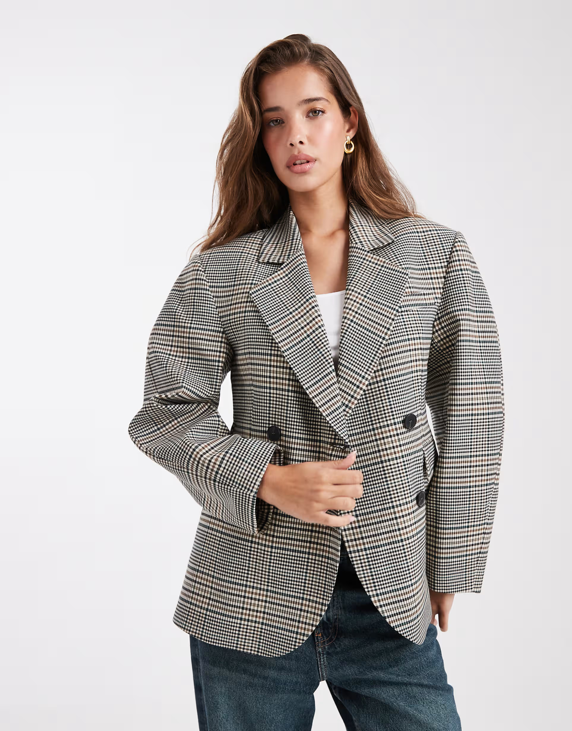 ASOS DESIGN tailored cocoon sleeve double breasted blazer in check | ASOS | ASOS (Global)