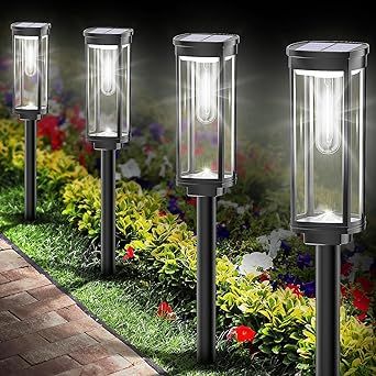 Solar Pathway Lights Outdoor, 4 Pack Waterproof Pathway Lights Solar Powered,Outside Long Lasting... | Amazon (US)