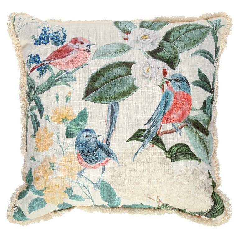 Mainstays Decorative Embroidered Bird Floral 18” x 18” Throw Pillow, Multi-Color | Walmart (US)