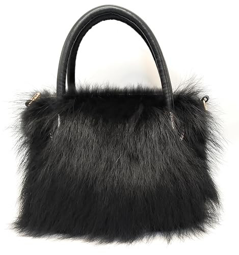 Fosrion Women's Genuine Fox Fur Handbag - Natural and Dyed Color Options, Premium Luxury Purse (Black) | Amazon (US)
