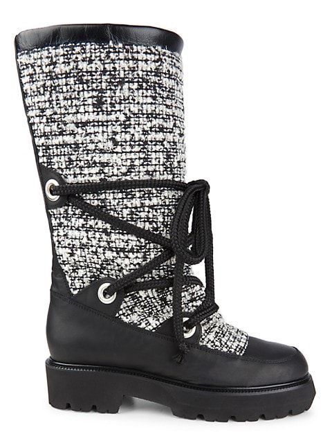 Mary Tweed & Leather Mid-Calf Boots | Saks Fifth Avenue