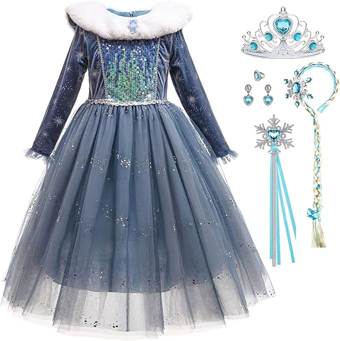 Luzlen Toddler Elsa Costume Girls Blue Princess Dress Snow Queen Outfits for Halloween Christmas ... | Amazon (US)
