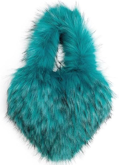 Heart Shaped Faux Fur Shoulder Bag for Women Furry Purse Y2K Girls Plush Flurry Handbag for Lady ... | Amazon (US)
