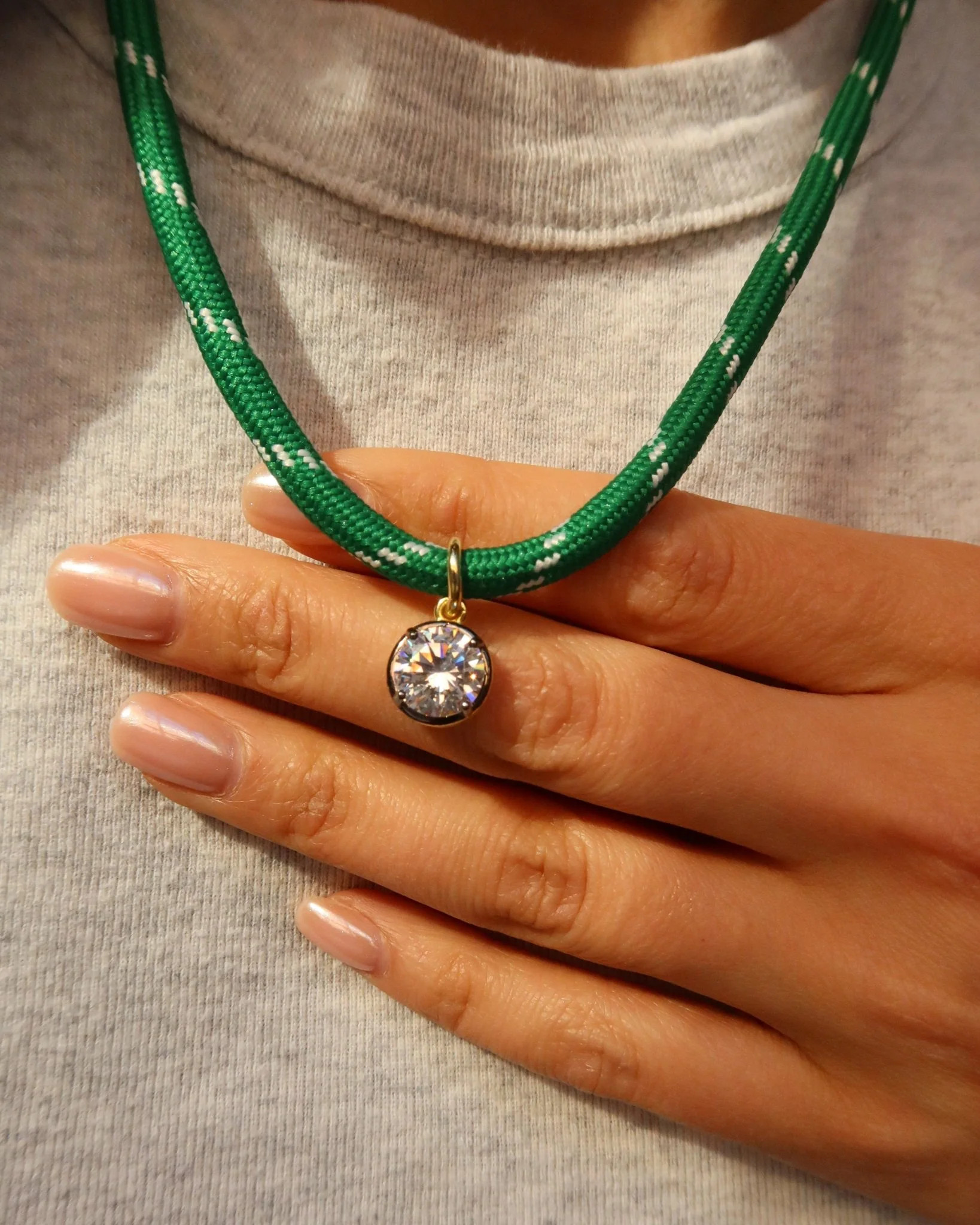 Cher Georgian CZ Pendant on Green Paracord | Cupcakes and Cashmere LLC