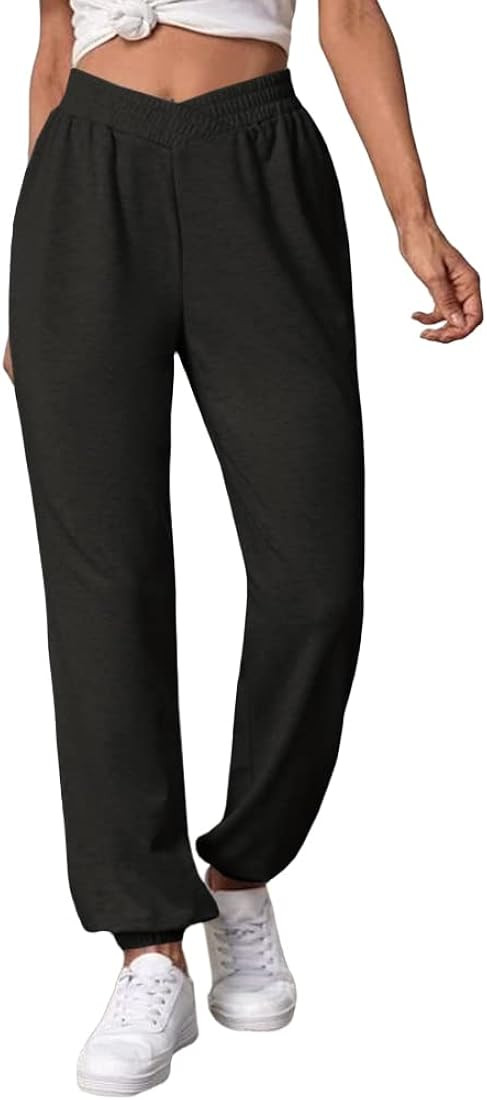 Jeemery Women's Crossover High Waisted Sweatpants Athletic Fit Joggers Pants Baggy Lounge Wear wi... | Amazon (US)