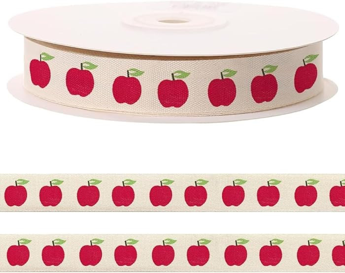 10 Yards Red Apples Natural Ribbon for Crafting Sewing, 3/5 Inch Herringbone Cotton Ribbons for G... | Amazon (US)