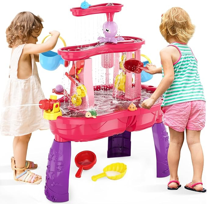 Water Table for Toddlers 3-5, 3-Tier Kids Splash Sand Table Water Toys, Rain Showers Splash Pond ... | Amazon (US)
