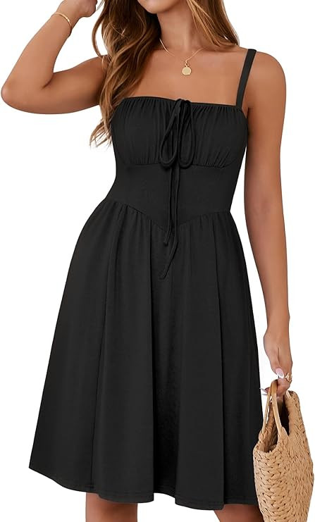 YATHON Summer Mini Corset Sun Dress for Women Short Casual Square Neck Lace Up Floral Beach Vacat... | Amazon (US)