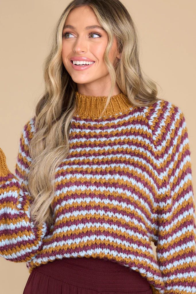 What's The Story Tan Multi Striped Sweater | Red Dress 