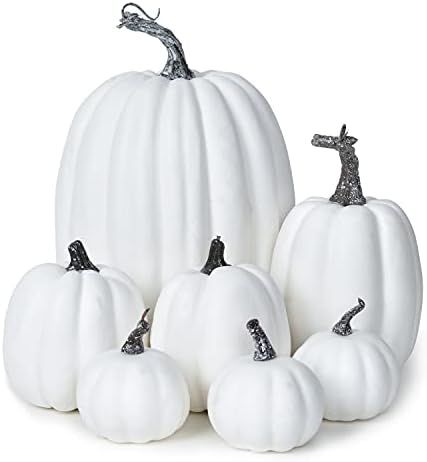 Amazon.com: DearHouse 7Pcs Thanksgiving Artificial White Pumpkin Home Decoration Sets, Artificial... | Amazon (US)