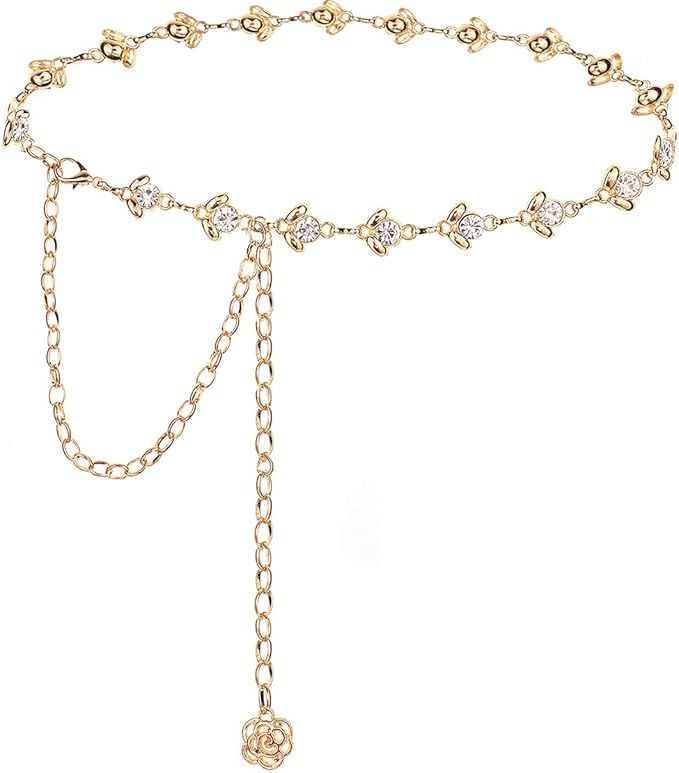 Glamorstar Chain Belt for Women Rhinestone Crystal Waist Belts for Dress Gift | Amazon (US)