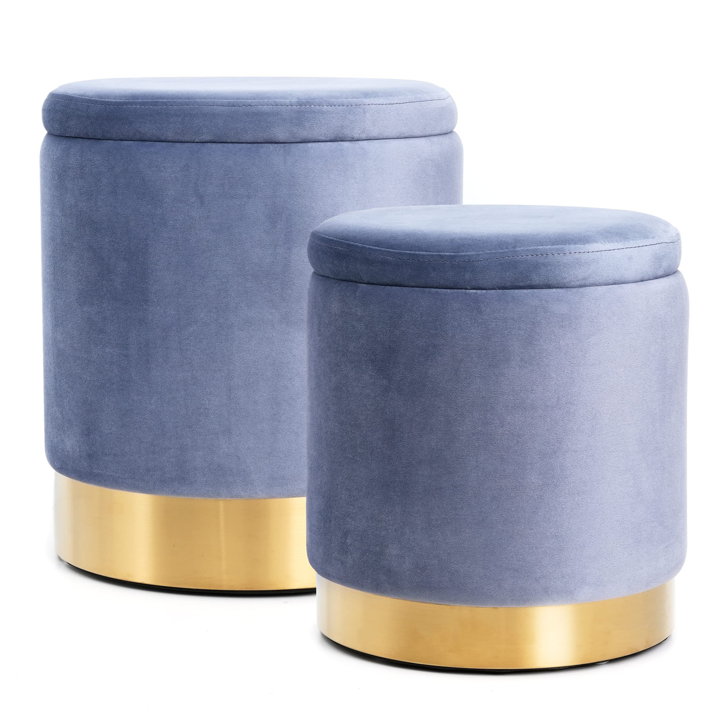 BRIKY Round Storage Ottoman, Haze Blue Velvet Ottoman with Storage for Living Room, Upholstered O... | Amazon (US)