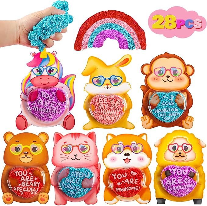 Kiddokids 28 Packs Valentines Day Gift Cards Filled with Colorful Foam Squishy Slime for School C... | Amazon (US)