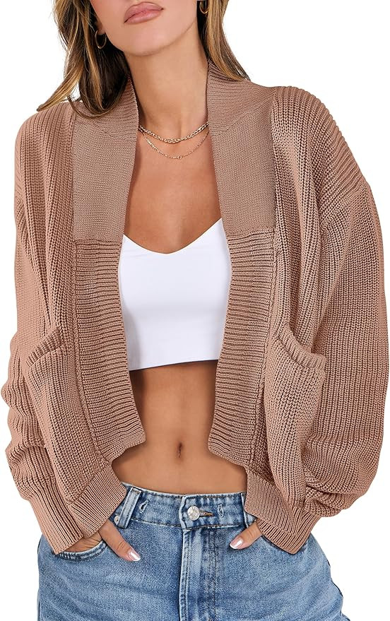 ANRABESS Women Jackets Sweaters Long Sleeve Open Front Loose Lightweight Knit Cropped Cardigan 20... | Amazon (US)