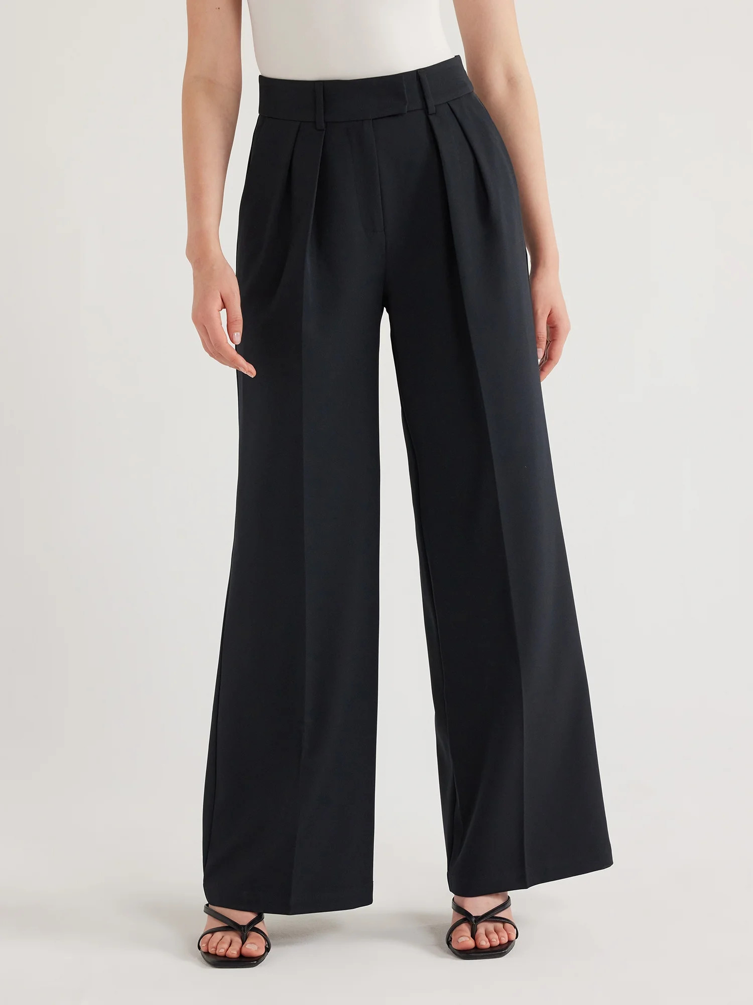 Scoop Women's High Waist Pleated Wide Leg Crepe Pants, 31.5" Inseam, Sizes 0-18. - Walmart.com | Walmart (US)