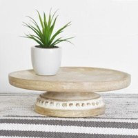 Whitewash Round Beaded Riser Tray Plant Stand Candle Primitive Decor Farmhouse Centerpiece Wood Cake | Etsy (US)
