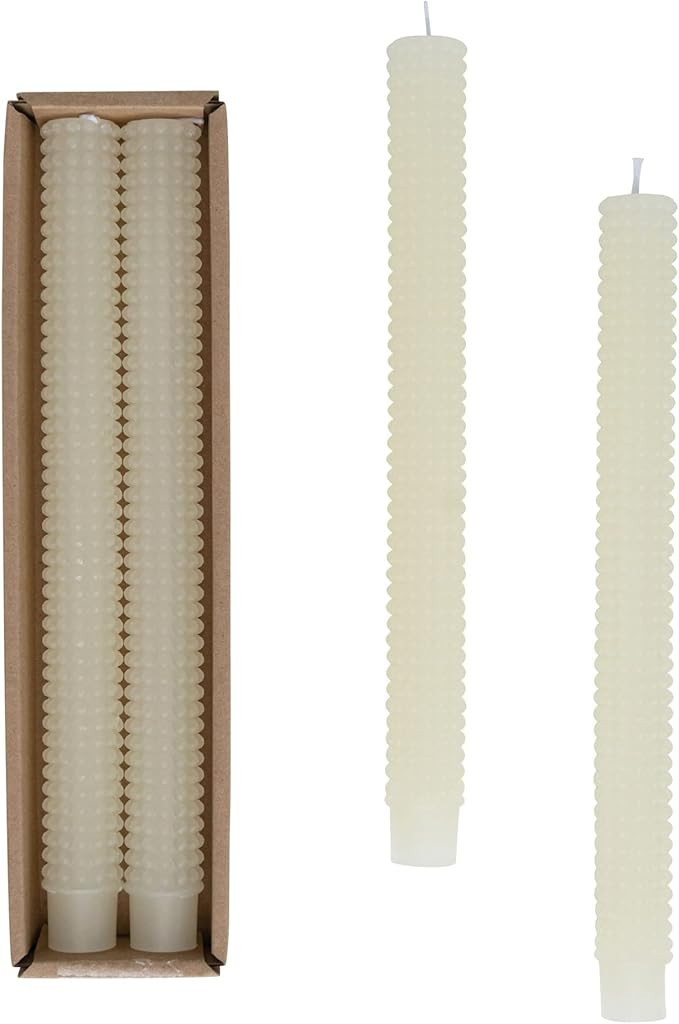 Creative Co-Op Unscented Hobnail Taper Box, Set of 2, Cream Candles, 10" H, 2 Count | Amazon (US)