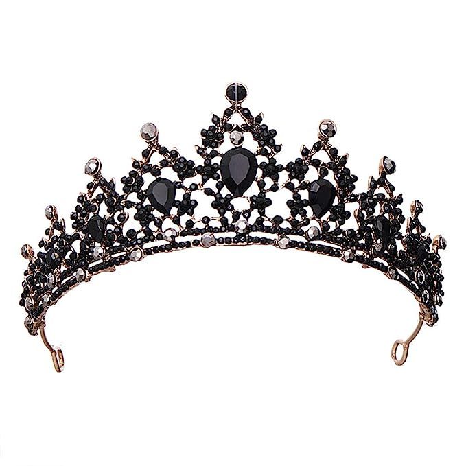 Metisee Baroque Wedding Crown Gothic Black Crystal Vintage Bride Tiara Bridal Headpieces Queen Rh... | Amazon (US)