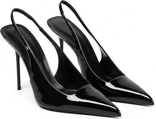Women's Slingback Stiletto High Heels Pointed Toe Slip On Pumps Shoes Patent Leather Stretch Stra... | Amazon (US)