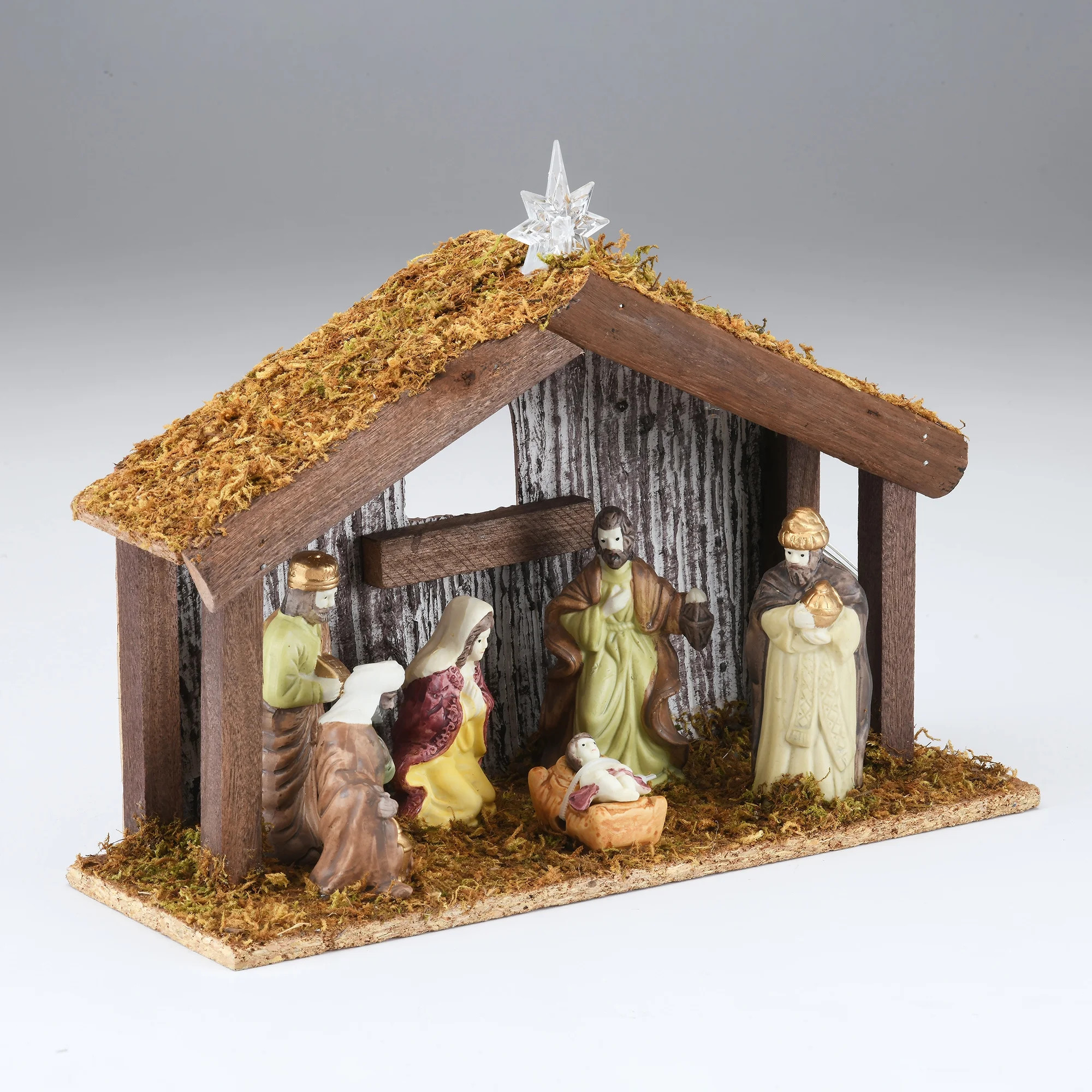 Battery-Operated LED Porcelain Indoor Nativity Scene Set with Wooden Stable, 8 Pieces, by Holiday... | Walmart (US)