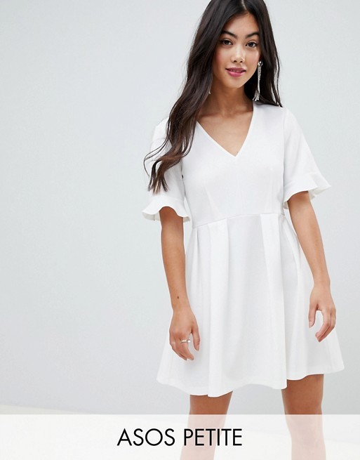 ASOS DESIGN Petite mini v neck smock dress with frill cuff | ASOS US