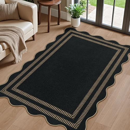 LORWER Modern Easy Jute 3x5 Outdoor Patio Rug, Black Washable Rugs for Entryway Indoor Kitchen Rugs, Farmhouse Neutral Non Slip Carpet for Living Room Backyard | Amazon (US)