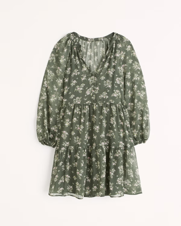 Long-Sleeve Button-Through Mini Dress | Abercrombie & Fitch (US)