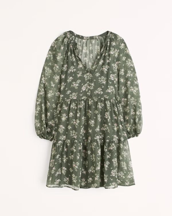 Long-Sleeve Button-Through Mini Dress | Abercrombie & Fitch (US)