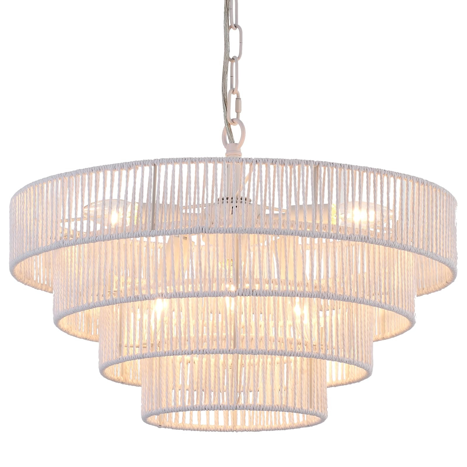 6-Lights 20" Hand-Woven Rattan Pendant Light Coastal 4 Round Transitional Minimalist Boho Large P... | Amazon (US)