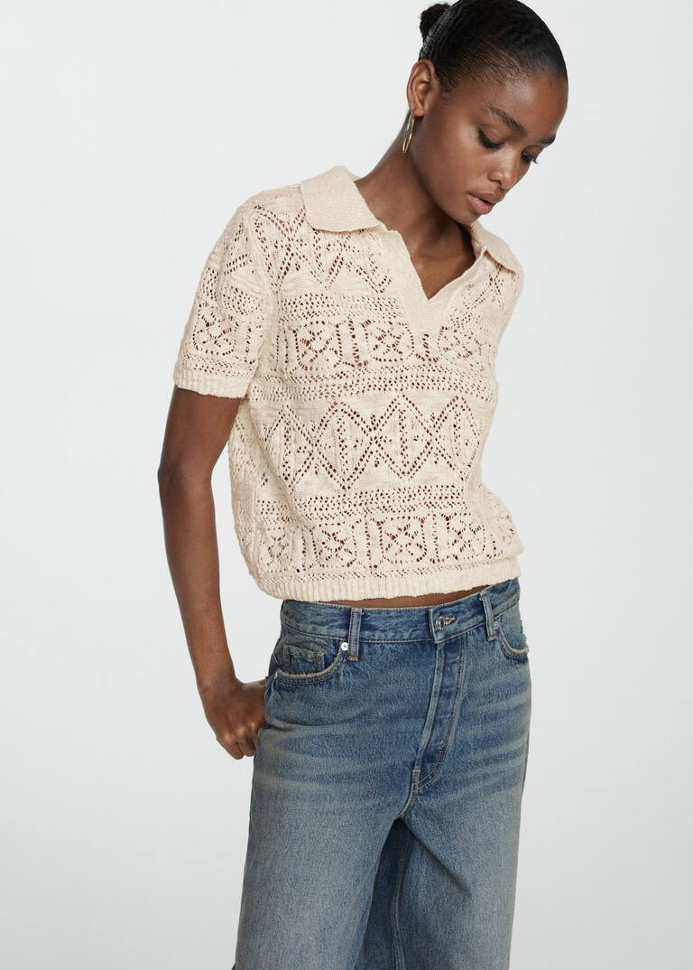 Knitted jumper with openwork details -  Women | Mango USA | MANGO (US)