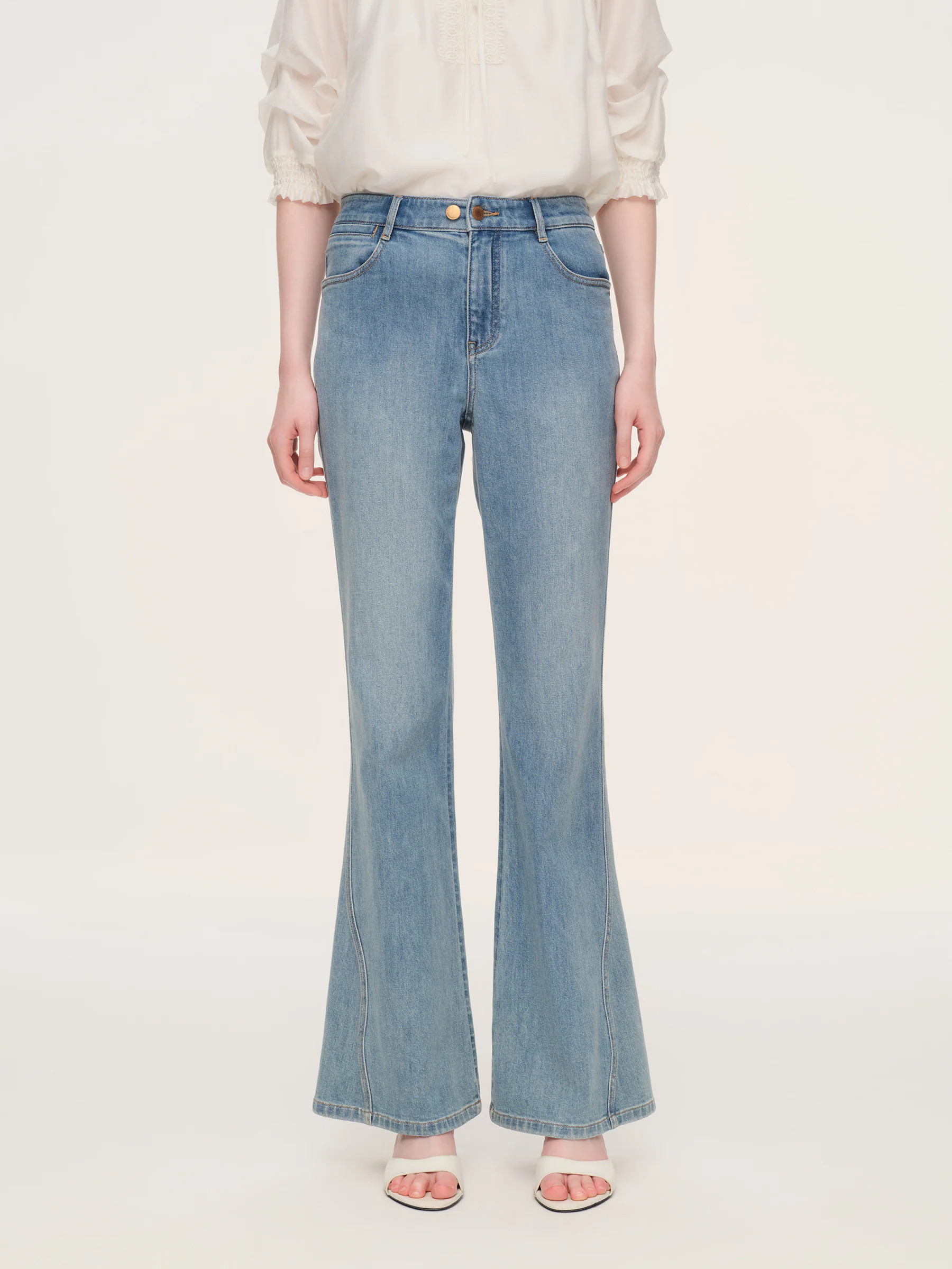 Cotton Denim Stretch Women Flared Jeans | GOELIA