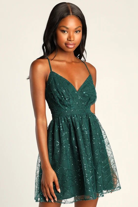 Reason to Glitter Dark Green Sequin Mesh Mini Dress | Lulus (US)