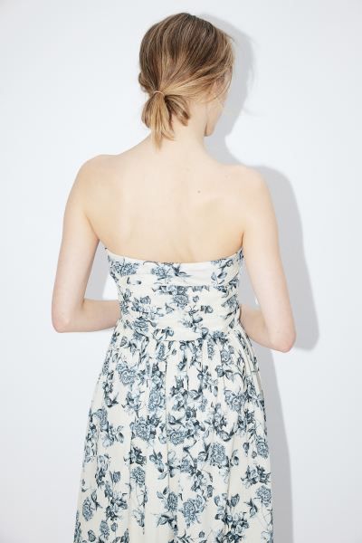 Pleated Bandeau Dress - Cream/blue floral - Ladies | H&M US | H&M (US + CA)