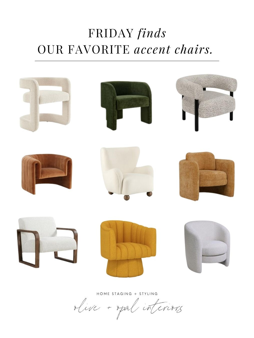 

 🪑 FRIDAY FINDS: Accent Chairs We’re Obsessed With

Texture, shape, and style — these accent chairs are the moment. Whether you’re designing a cozy corner or adding a bold pop to your space, we’ve rounded up our current favorites that are as comfy as they are beautiful ✨

We’ve linked the exact chairs plus some amazing dupes that give you the same designer look for less. Tap to shop and save your faves — there’s something here for every style and budget!


#LTKhome #AccentChairRoundup #FurnitureDupes #InteriorInspo #LikeToKnowIt #BudgetFriendlyStyle #ModernSeating #FridayFinds



#LTKHome #LTKStyleTip