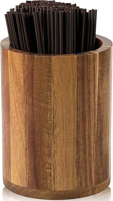 Acacia Wood Coffee Straw Holder Set with 100 Disposable Straws, Wooden Bar Accessories for Milk C... | Amazon (US)