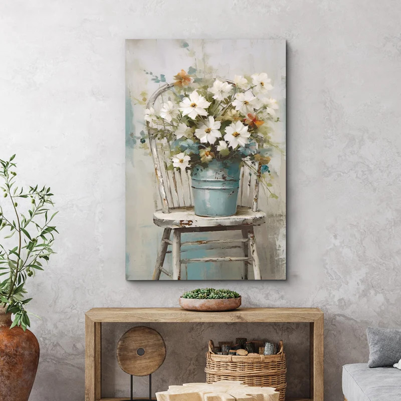 Vibrant Wildflower "White Daisy Flowers Bouquet Artwork, Modern Rustic French Country Floral Wall... | Wayfair North America