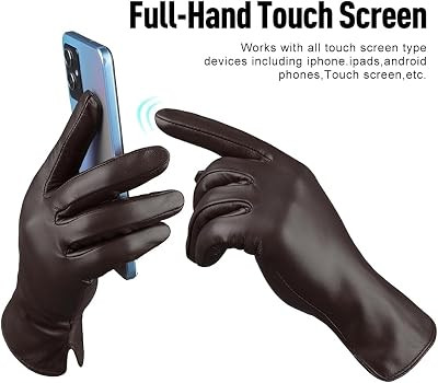 MGGMOKAY Women Leather Gloves Lambskin Touch Screen Winter Warm Gloves Cashmere Lined | Amazon (US)