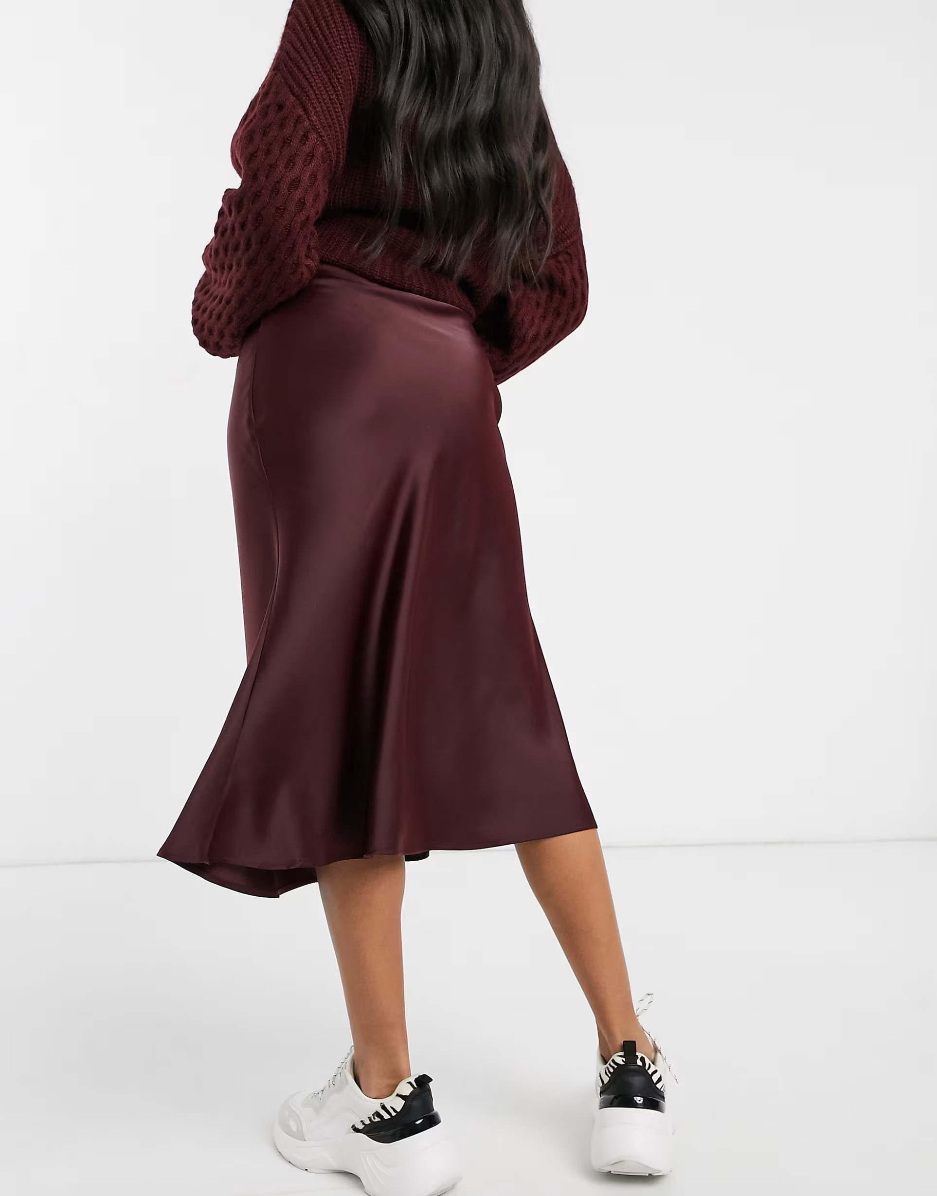 NA-KD satin midi skirt in burgundy | ASOS (Global)