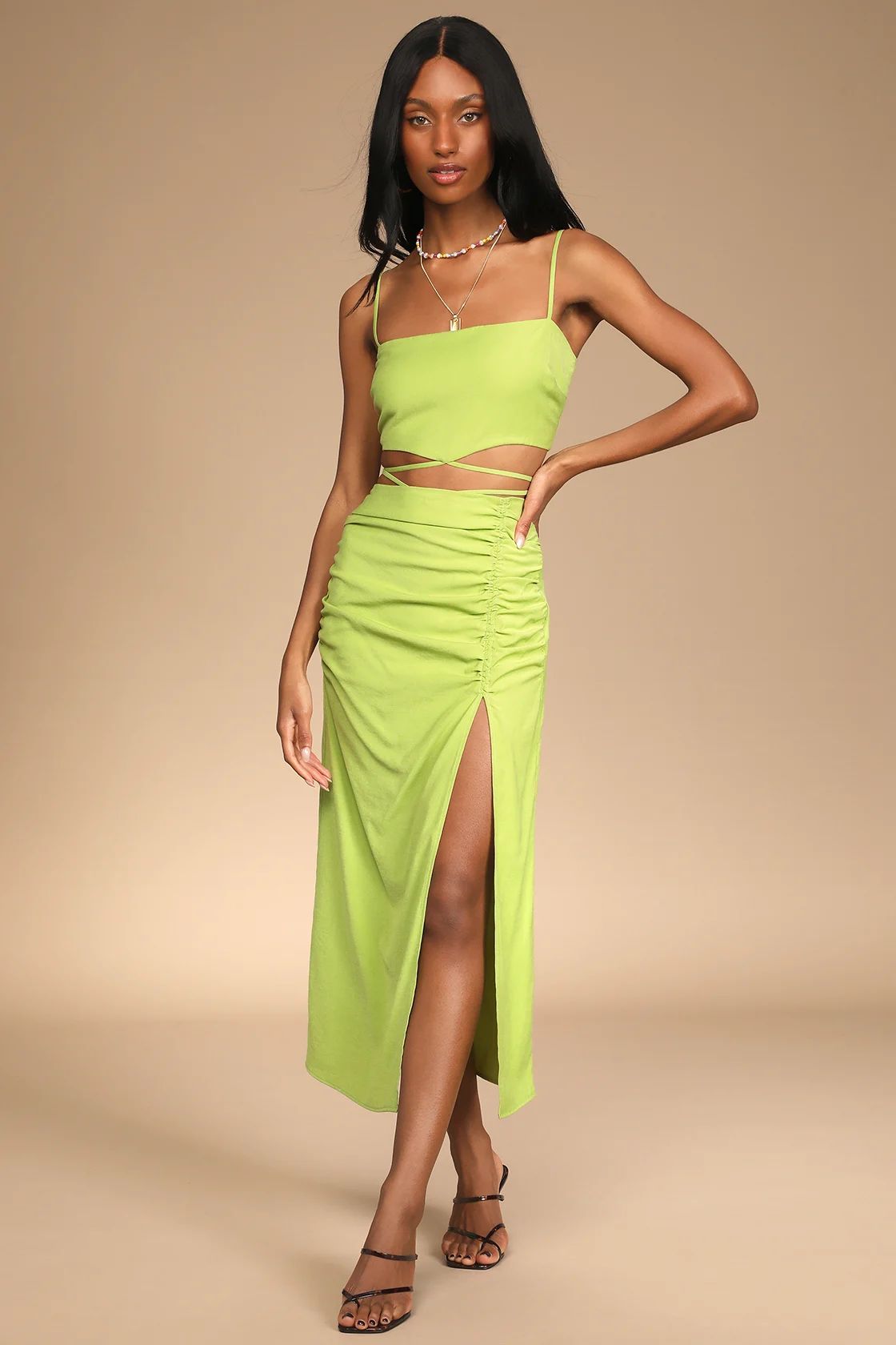 It's a Tie Light Green Ruched Two-Piece Midi Dress | Lulus (US)