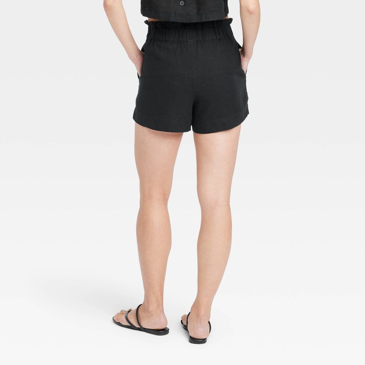 Women's High-Rise Linen Pull-On Shorts - A New Day™ Black M | Target