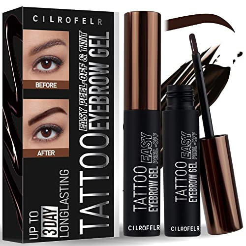 Cilrofelr Tattoo Peel Off Eyebrow Gel, Easy Tattoo Brow Peel Off Gel, Last Up to 3 Days, Waterproof, Transfer-proof, For Fuller & Defined Looking Brows, Dark Brown (2 Pack) | Amazon (US)