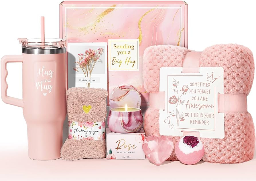 Birthday Gifts for Women Self Care Get Well Soon Gifts, Rose Relaxing Spa Bath Gift Basket Care P... | Amazon (US)